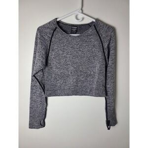 Pink Active‎ Victorias' Secret Grey Space Dye Long Sleeve Crop Top Thumbholes XL